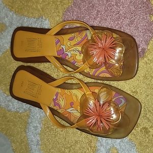 Ozone sandals jelly slides vintage rosette orange Italy flower power paisley 80s